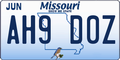 MO license plate AH9D0Z