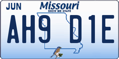 MO license plate AH9D1E