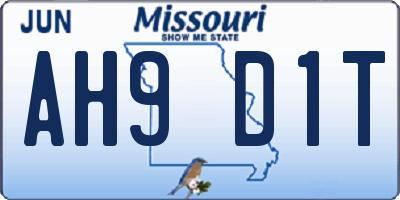 MO license plate AH9D1T