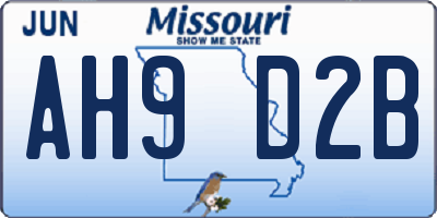 MO license plate AH9D2B