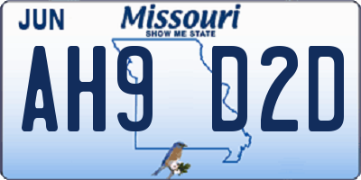 MO license plate AH9D2D