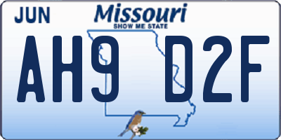 MO license plate AH9D2F