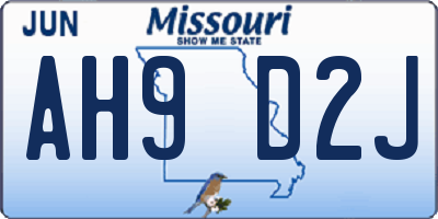 MO license plate AH9D2J