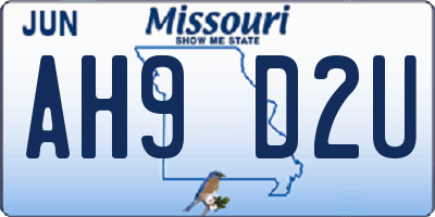 MO license plate AH9D2U