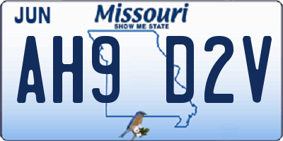 MO license plate AH9D2V