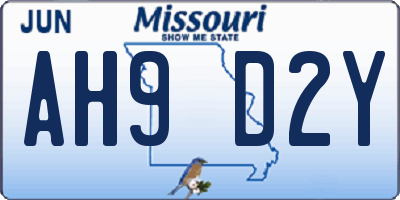 MO license plate AH9D2Y