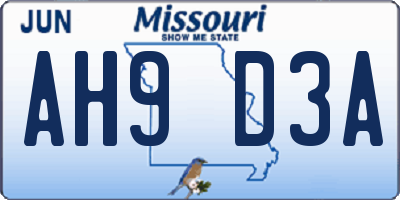 MO license plate AH9D3A