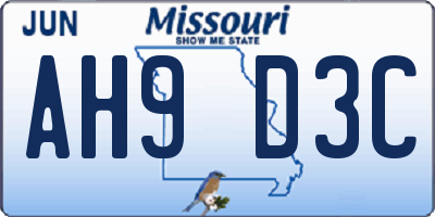 MO license plate AH9D3C