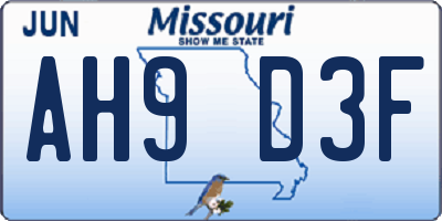 MO license plate AH9D3F