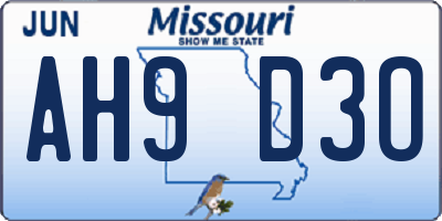 MO license plate AH9D3O