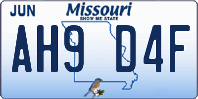 MO license plate AH9D4F