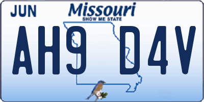 MO license plate AH9D4V