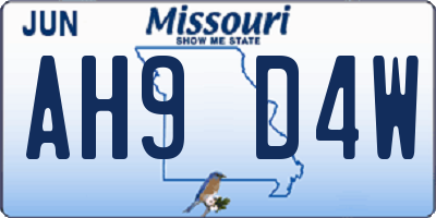 MO license plate AH9D4W
