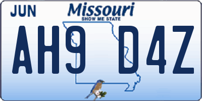 MO license plate AH9D4Z