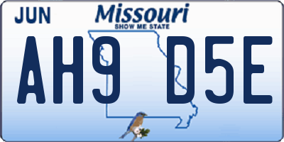 MO license plate AH9D5E