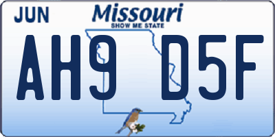 MO license plate AH9D5F