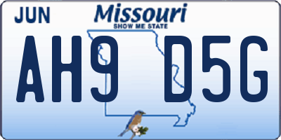 MO license plate AH9D5G
