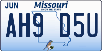MO license plate AH9D5U