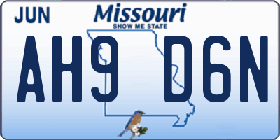 MO license plate AH9D6N
