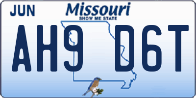 MO license plate AH9D6T