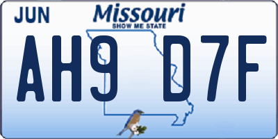 MO license plate AH9D7F