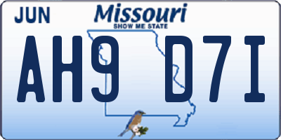 MO license plate AH9D7I