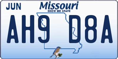 MO license plate AH9D8A