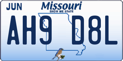 MO license plate AH9D8L