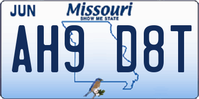 MO license plate AH9D8T