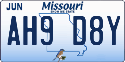 MO license plate AH9D8Y