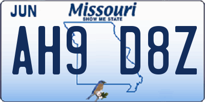 MO license plate AH9D8Z