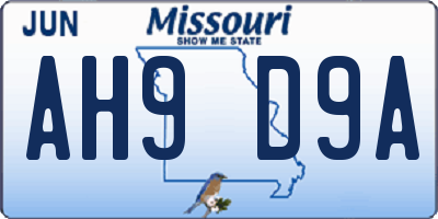 MO license plate AH9D9A