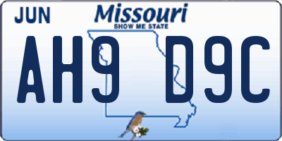 MO license plate AH9D9C