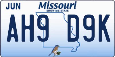 MO license plate AH9D9K