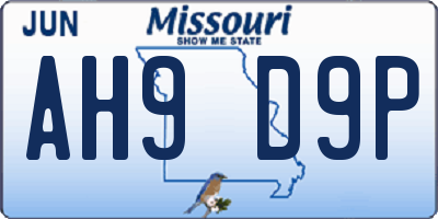 MO license plate AH9D9P