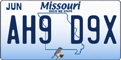 MO license plate AH9D9X
