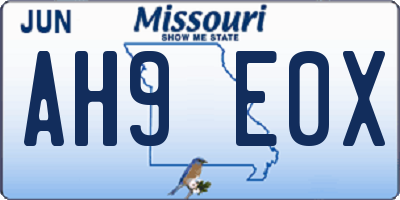 MO license plate AH9E0X