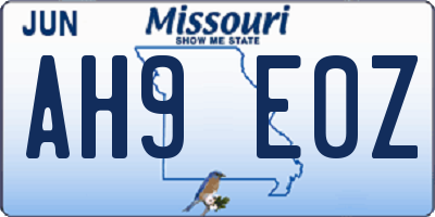 MO license plate AH9E0Z