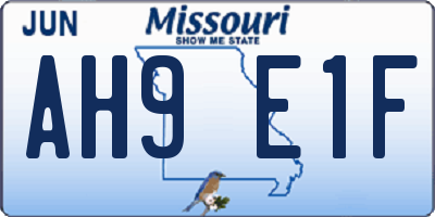 MO license plate AH9E1F