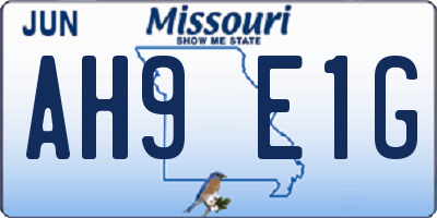 MO license plate AH9E1G