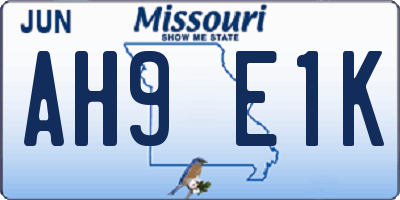 MO license plate AH9E1K
