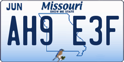 MO license plate AH9E3F