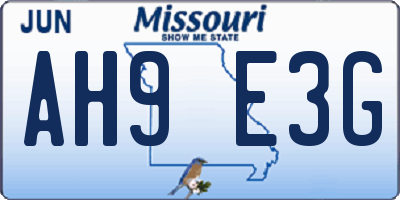 MO license plate AH9E3G
