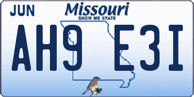 MO license plate AH9E3I