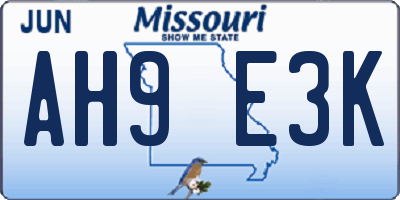 MO license plate AH9E3K