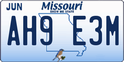 MO license plate AH9E3M