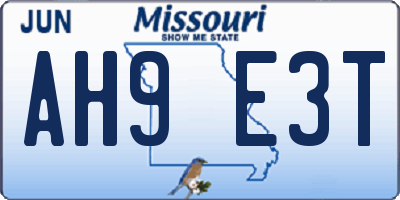 MO license plate AH9E3T