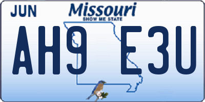 MO license plate AH9E3U