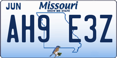 MO license plate AH9E3Z