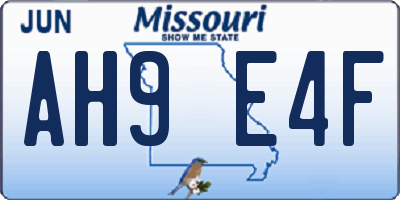 MO license plate AH9E4F